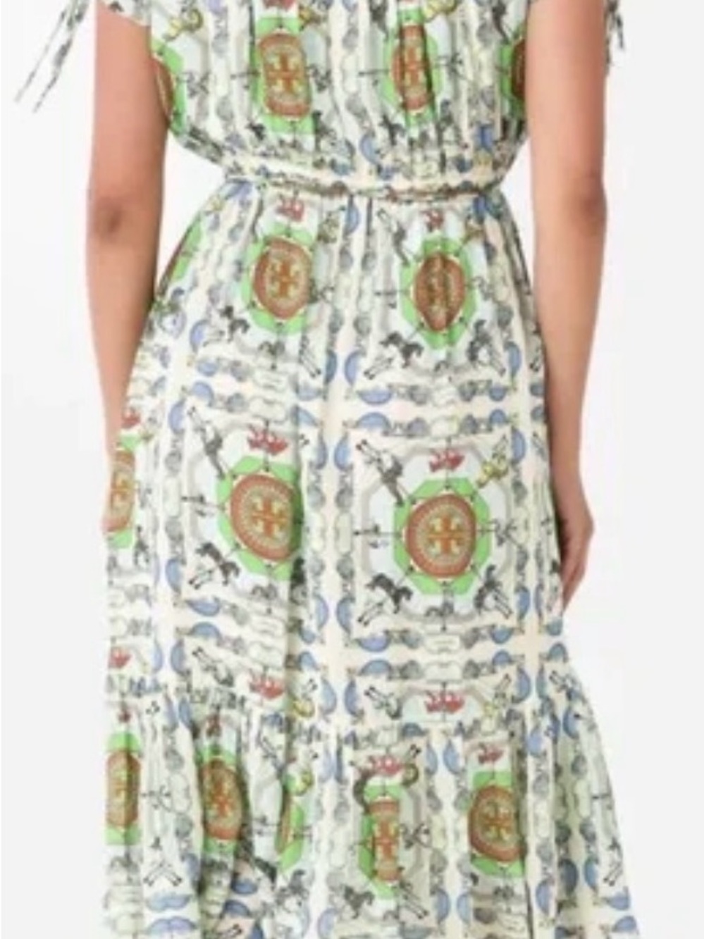 Tory Burch Cream Maxi Dress with Green & Orange Medallion Print - Picture 5 of 5